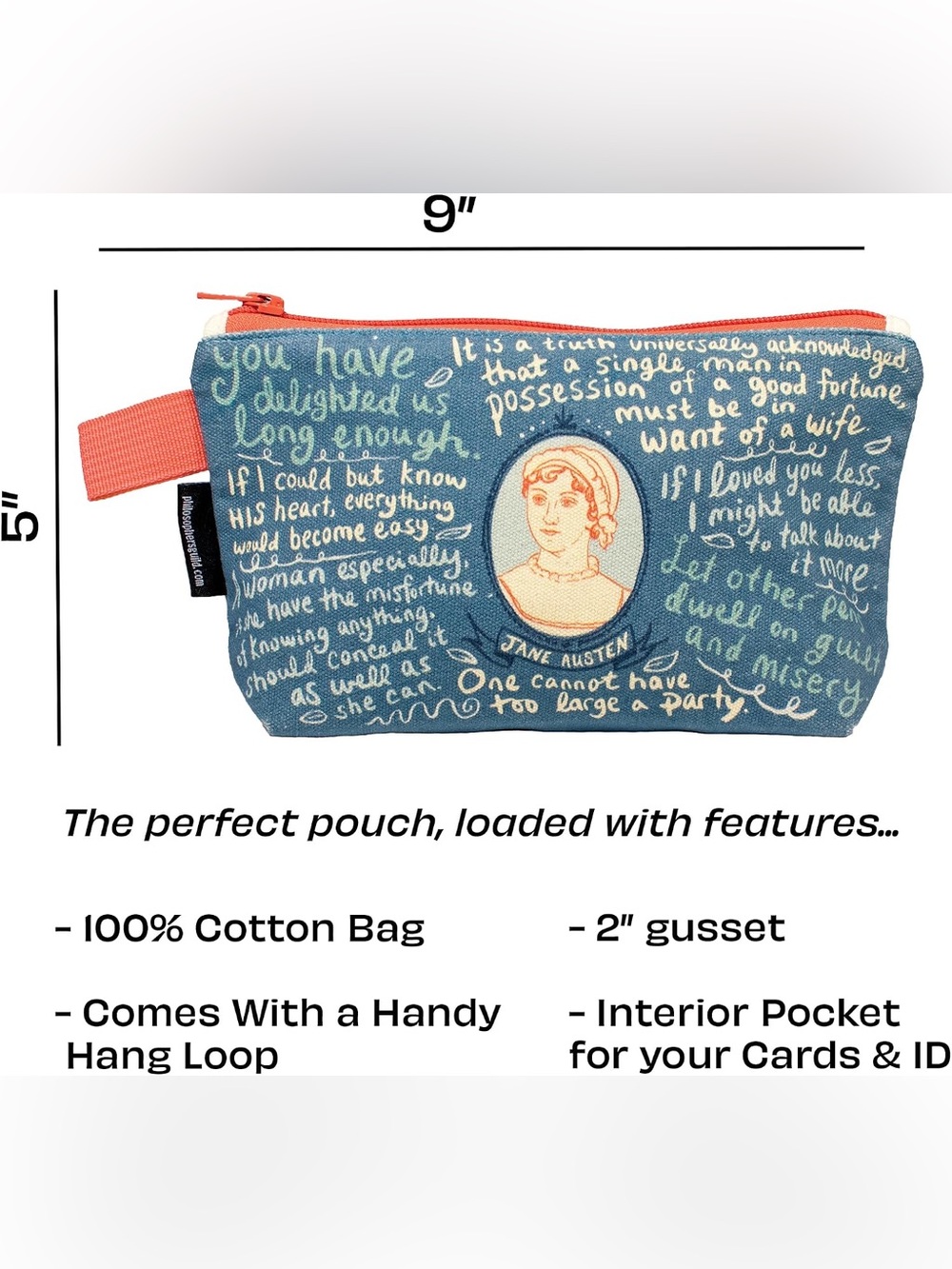NWT! Jane Austen Portrait Canvas Pouch, THE UNEMPLOYED PHILOSOPHER’S GUILD - Picture 11 of 12